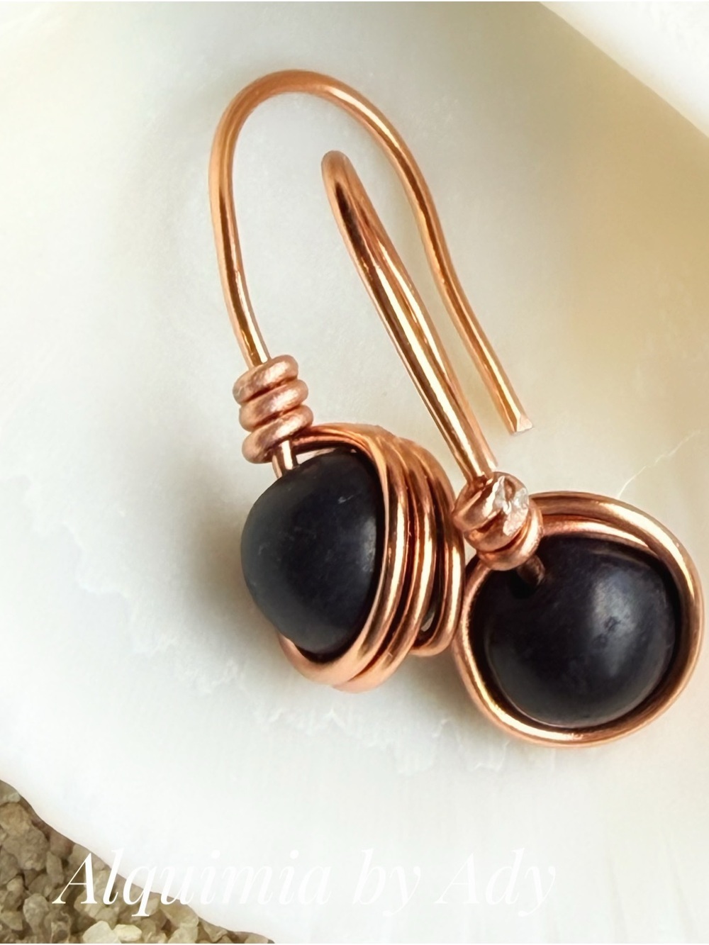 Copper Wire-Wrapped Midnight blue jasper Stone Drop Earrings